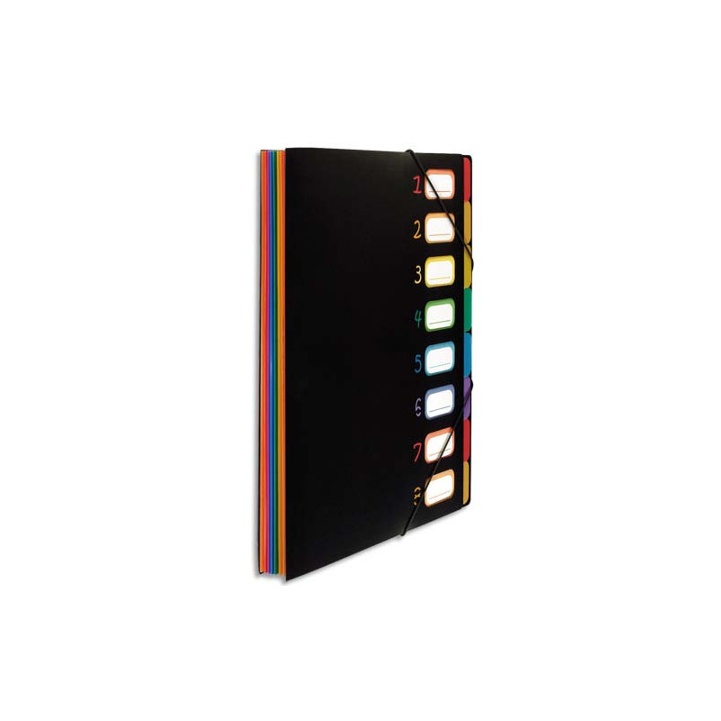 VIQUEL Trieur RAINBOW 8 compartiments à soufflet en polypro 5/10, extérieur Noir intérieur multicolore