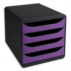 EXACOMPTA Module de classement Big Box Classic 4 tiroirs Noir/Violet - Dim. L27,8 x H26,7 x P34,7 cm