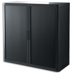 PAPERFLOW EasyOffice armoire démontable corps en PS teinté et rideau Noir - Dim L110x H104x P41,5 cm