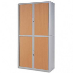 PAPERFLOW EasyOffice armoire démontable corps en PS teinté Gris rideau Hêtre - Dim L110x H204x P41,5 cm