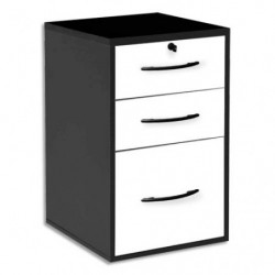 MT INTERNATIONAL Classeur mélaminé 2 tiroir + 1 à DS corps Noir tiroir Blanc - Dim. L42 x H69 x P44 cm