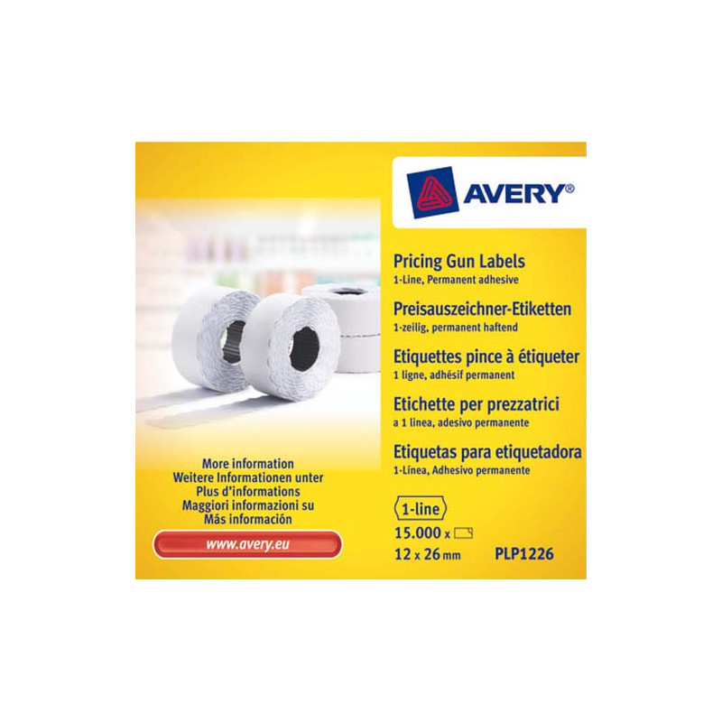 AVERY Boîte 10 rouleaux de 1500 étiquettes 1 ligne 26x12mm (8 caractère)s Blanches adhésif perm PLP1226