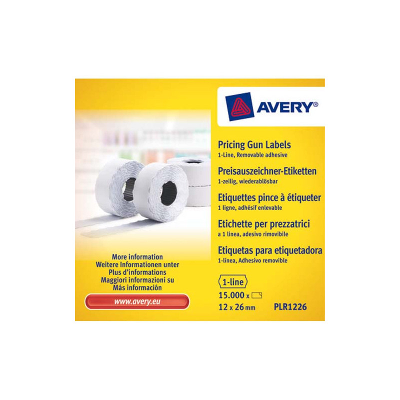 AVERY Boîte de 10 rouleaux de 1500 étiquettes 1 ligne (8 caractères) Blanches adhésif amovible PLR1226