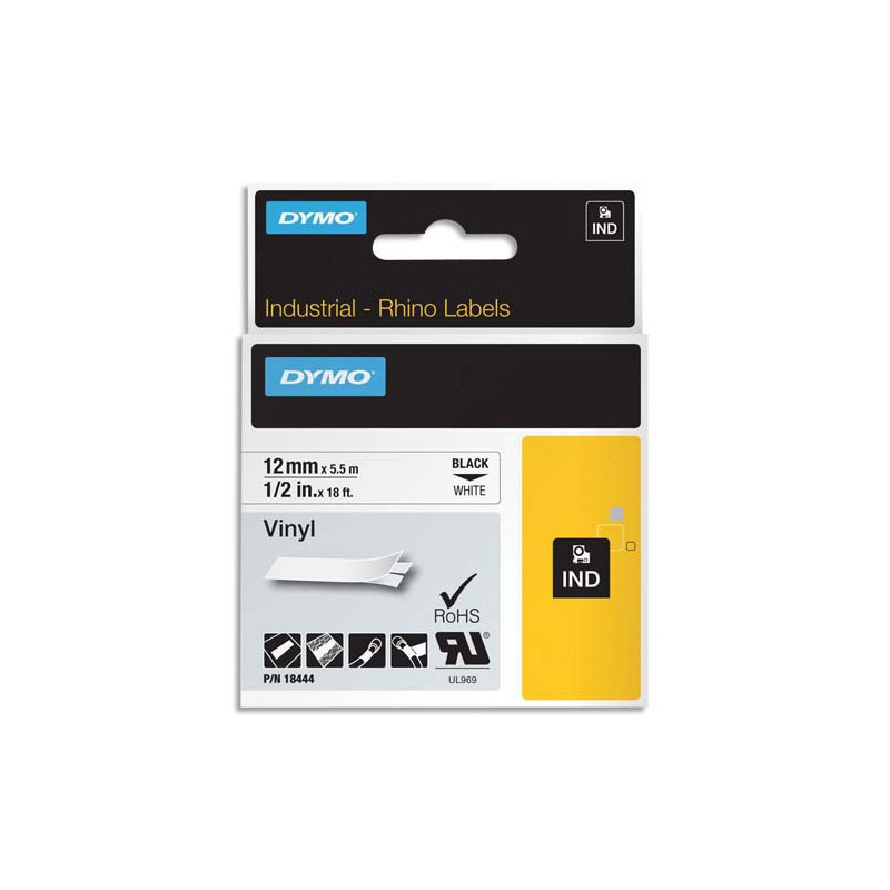 DYMO Ruban Rhino 12 mm vinyl Noir sur Blanc S0718600