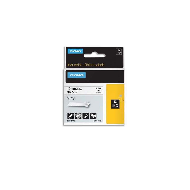 DYMO Ruban Rhino 19 mm vinyl Noir sur Blanc 18445