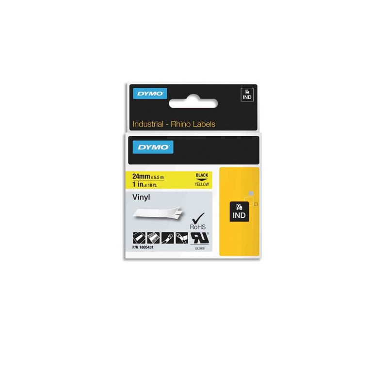 DYMO Ruban Rhino 24 mm vinyl Noir sur Jaune 1805431