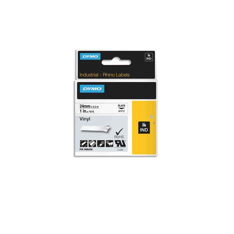 DYMO Ruban Rhino 24mm Noir sur Blanc vinyl 1805430