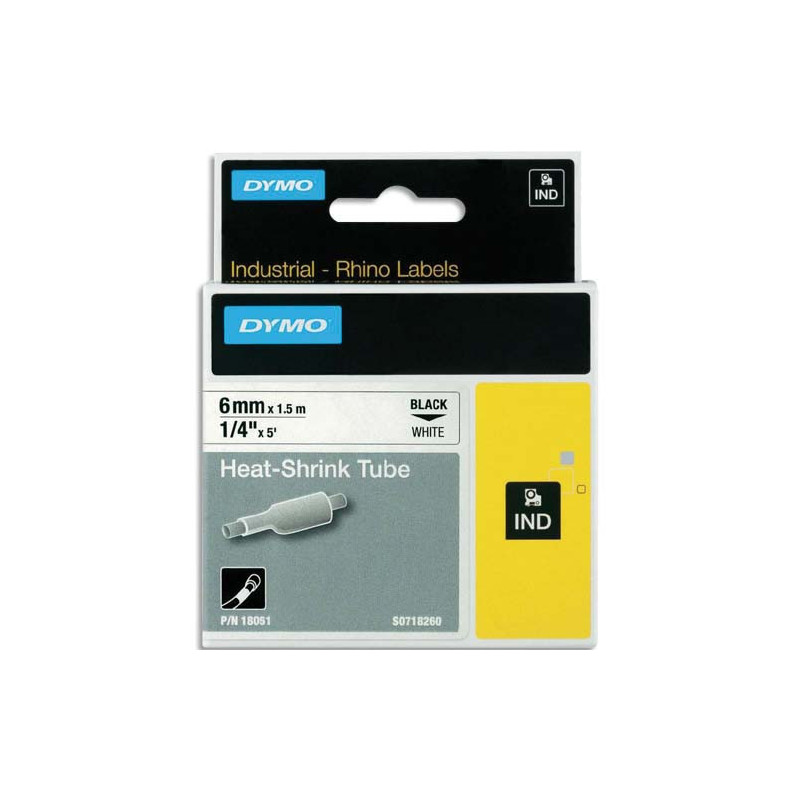 DYMO Gaine thermo-rétractable Rhino 6 mm HST Noir sur Blanc 18051
