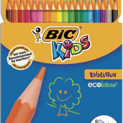 BIC Kids Evolution ECOlutions Crayons de Couleur - Coloris Assortis, Etui Carton de 18