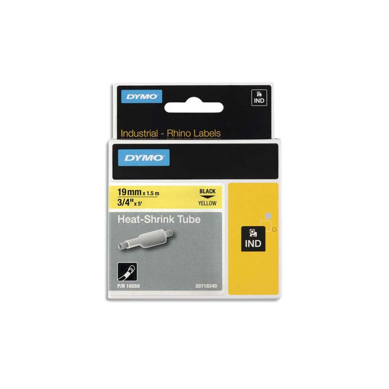 DYMO Gaine thermo-rétractable Rhino 19 mm HST Noir sur Jaune 18058