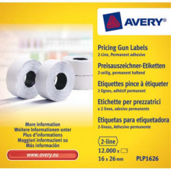 AVERY Boîte de 10 rouleaux de 1200 étiquettes 2 lignes (10+ 8 caractères) Blanches adhésif perm PLP1626