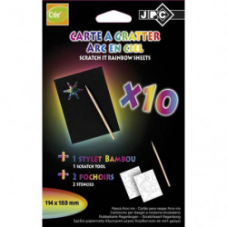 WONDAY Paquet de 10 cartes à gratter arc en ciel format 10 x 15 cm avec 2 pochoirs et stylet bambou