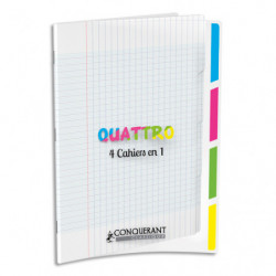 CONQUERANT C9 Cahier 4en1 agrafé 24x32cm 140 grands carreaux Seyès couverture polypro incolore