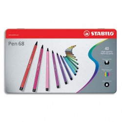 STABILO Pen 68 feutre de dessin pointe moyenne - Boîte métal de 40 feutres - Coloris assortis