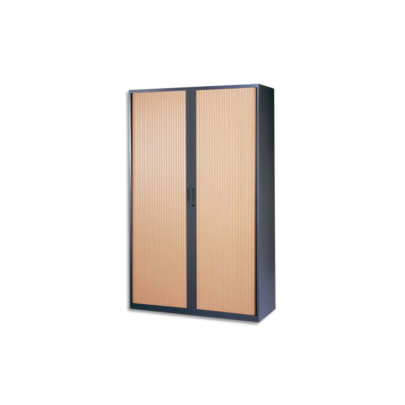 MT INTERNATIONAL Armoire haute métal monobloc Corps anthracite/Rideaux hêtre 4 tablet.- Dim. 120x198x43cm