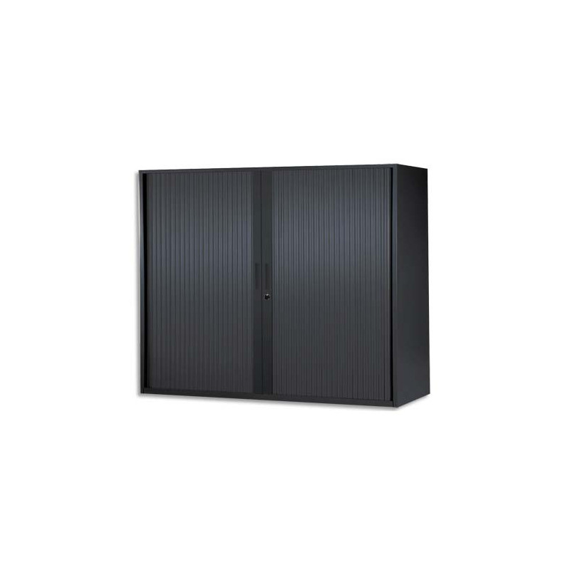 Armoire basse en métal coloris noir mat avec plateau effet chêne