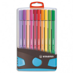 STABILO Pen 68 feutre de dessin pointe moyenne - ColorParade de 20 feutres - Boîtier gris/turquoise