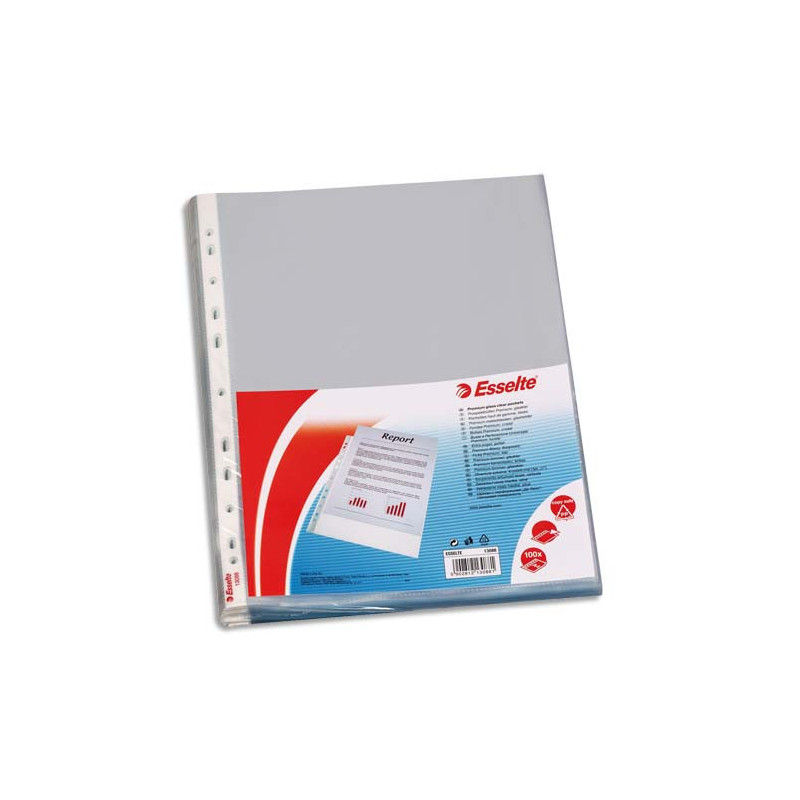 ESSELTE Sachet de 100 pochettes perforées A4 polypropylène lisse 7.5/100e incolore