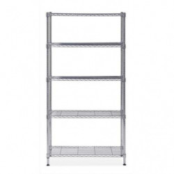 ALBA Etagère Mobi en fil métal chromé taille M, 5 tablettes, charge max 350Kg - Dim L90 x H200 x P35 cm