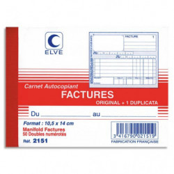 ELVE Manifold autocopiant facture format 10,5x14cm, 50 feuillets dupli