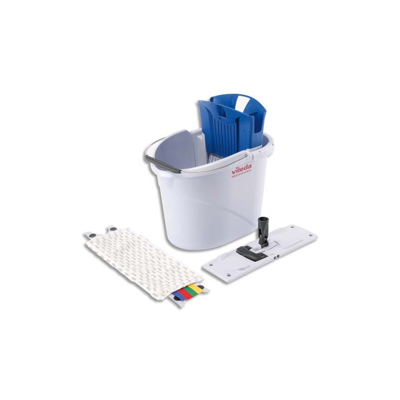 VILEDA Kit Seau Gris capacité 10L L39 x H45 x P30 cm, presse Bleu, 1 MicroMop et 1 Mopframe pour 10-30 m2