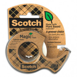 SCOTCH Dévidoir à main transparent en plastique recyclé 100% avec rouleau Magic recyclé 19mm x 20m