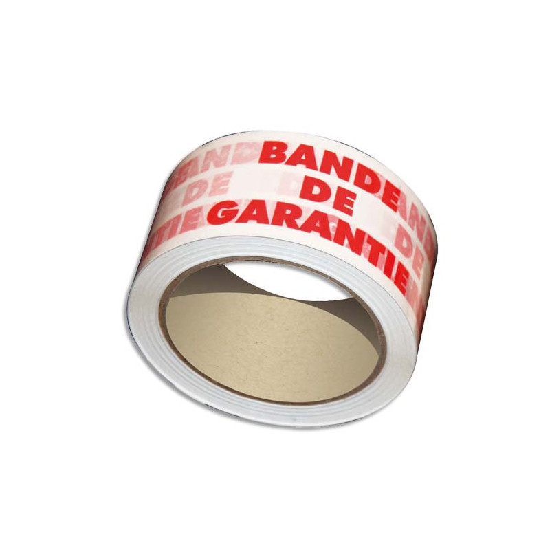 Adhésif polypropylène Blanc imprimé Rouge BANDE DE GARANTIE 50 microns - H48 mm x L100 mètres