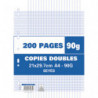 Sachet de 200 pages copies doubles grand format A4 grands carreaux Seyès 90g perforées