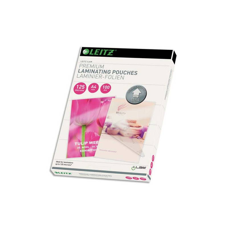 LEITZ Pochettes de plastification, 125 microns par face, format A4, boîte de 100, brillant, 74810000