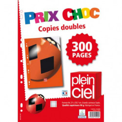PLEIN CIEL Lot de 300 pages copies doubles format A4 grands carreaux Seyès 90g perforées.