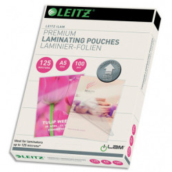 LEITZ Pochettes de plastification, 125 microns par face, format A5, boîte de 100, brillant, 74930000