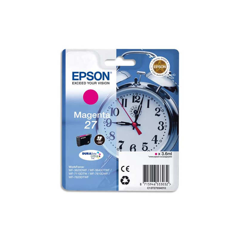 EPSON Cartouche Jet d'Encre DURABrite Ultra Magenta ''Réveil'' 27 - C13T27034012