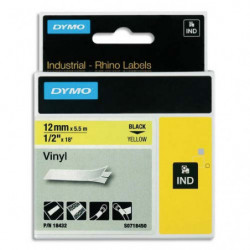 DYMO Ruban RHINO 12mmx5,5m Noir/Jaune Vinyle flexible et résistant S0718450/18432