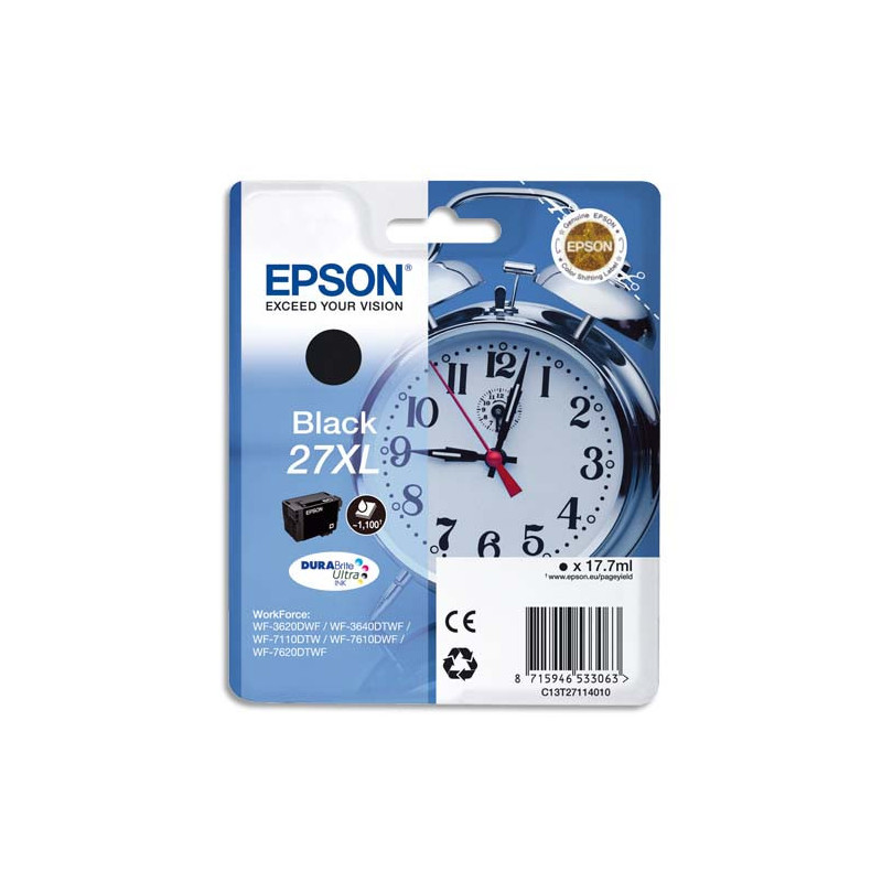 EPSON Cartouche Jet d'Encre DURABrite Ultra Noir XL ''Réveil'' 27 - C13T27114012