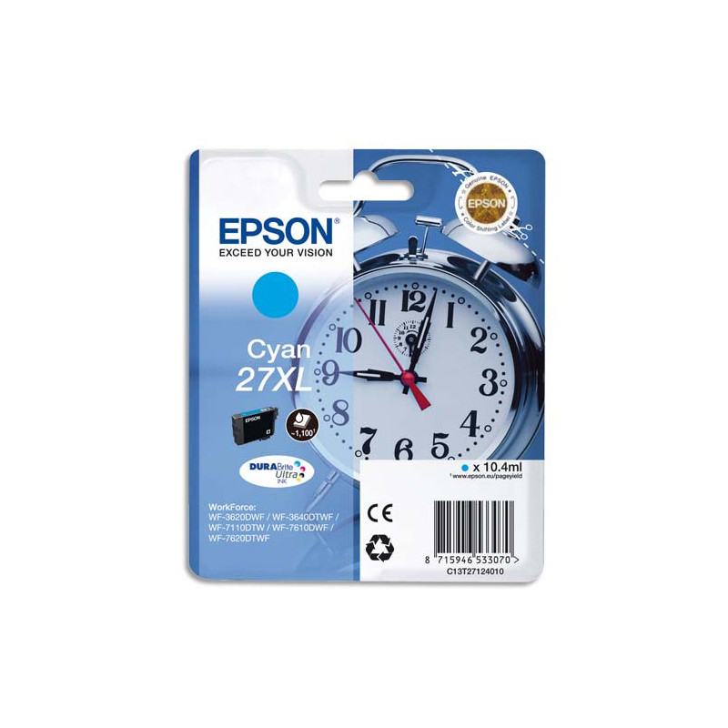 EPSON Cartouche Jet d'Encre DURABrite Ultra Cyan XL ''Réveil'' 27 - C13T27124012
