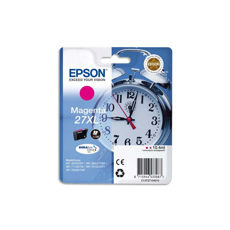 EPSON Cartouche Jet d'Encre DURABrite Ultra Magenta XL ''Réveil'' 27 - C13T27134012