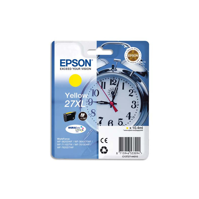 EPSON Cartouche Jet d'Encre DURABrite Ultra Jaune XL ''Réveil'' 27 - C13T27144012