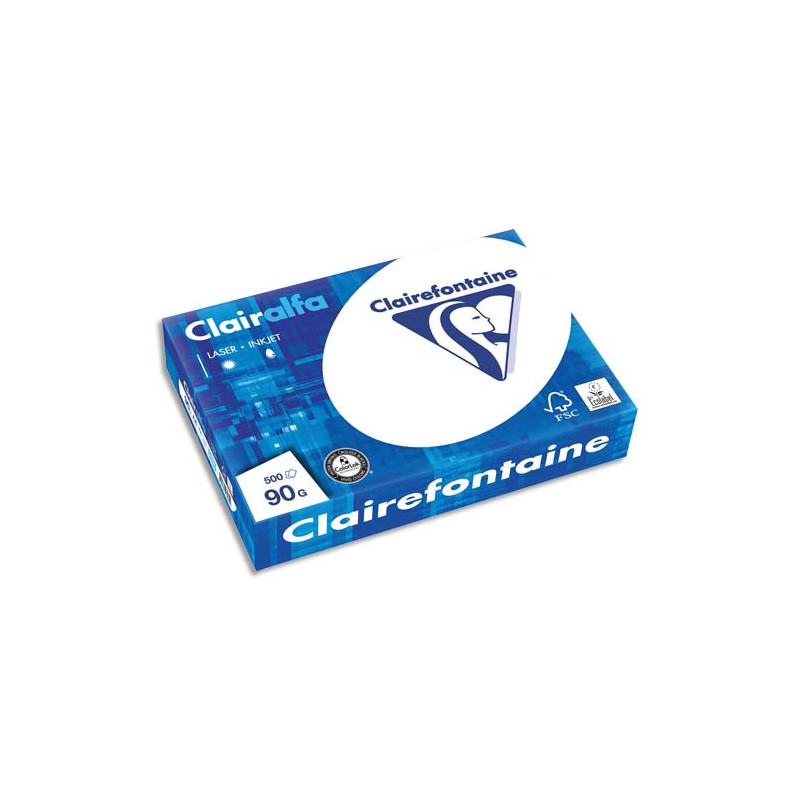 CLAIREFONTAINE Ramette de 500 feuilles papier Blanc CLAIRALFA 90 grammes format A4 2896