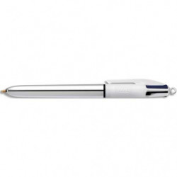 BIC Stylo bille 4 couleurs rétractables Shine. Pointe Moyenne (1,0 mm) - Corps Métallisé Argent