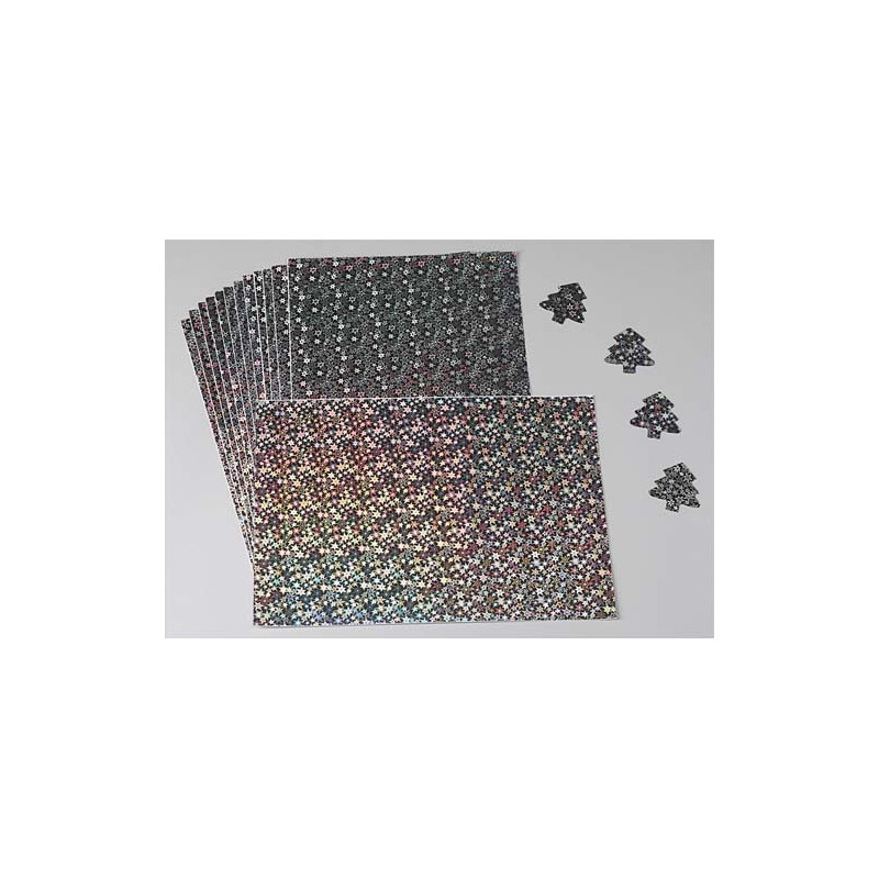 O COLOR Lot de 15 feuilles A4 holographiques adhésives. Motif étoiles argent, refletsde l'arc en ciel