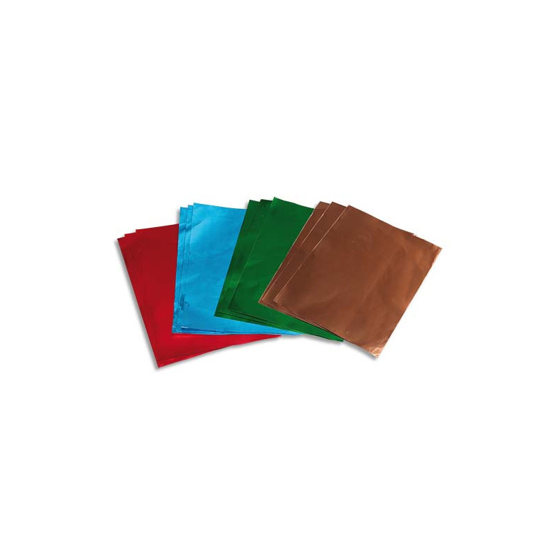 O COLOR Lot de 12 feuilles métal à repousser couleur Rouge, Vert, Bleu et cuivre x 3, verso argent
