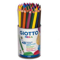 GIOTTO Pot de 48 crayons de couleurs Méga, mine 5,5mm, 12 couleurs assorties