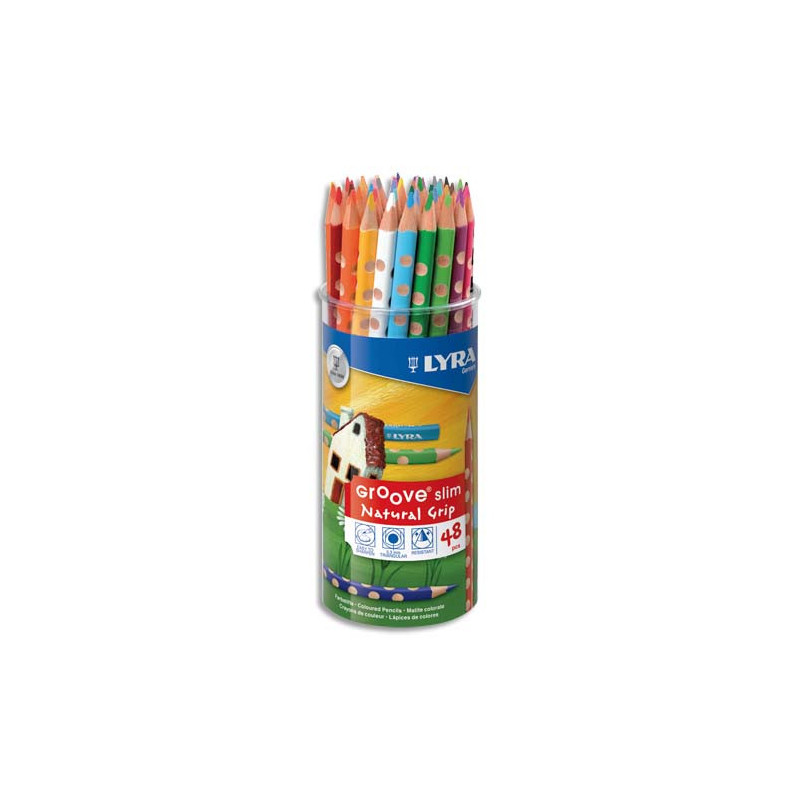 LYRA Pot de 48 crayons de couleurs ergonomiques triangulaires Groove Slim,, couleurs assorties