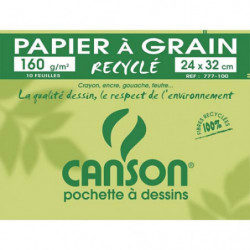 CANSON Pochette de 10 feuilles de papier dessin recyclé 160g 24x32 cm