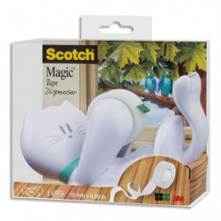 SCOTCH Dévidoir forme Chat avec rouleau adhésif Magic 19mmx7,5m. Livré en Boîte transparente