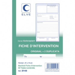 ELVE Manifold ficher d'intervention format 210x140 50 feuillets tripli