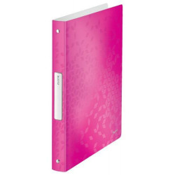 LEITZ Classeur 4 anneaux Ø25 WOW en polypropylène. Dos 30mm, coloris Rose.