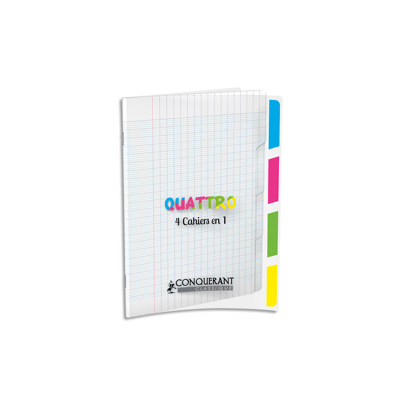 CONQUERANT C9 Cahier 4en1 agrafé 17x22cm 140 grands carreaux Seyès couverture polypro incolore
