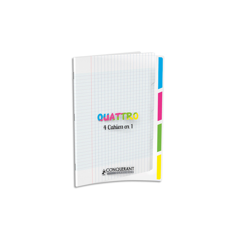CONQUERANT C9 Cahier 4en1 agrafé 24x32cm 140 grands carreaux Seyès couverture polypro incolore