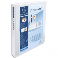 EXACOMPTA Classeur personnalisable KREACOVER 3 faces 4 anneaux Ø30 mm en D. En polypropylène Blanc.